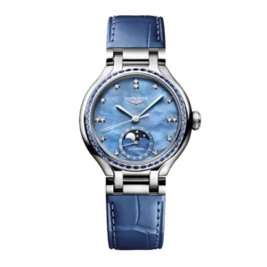Longines PrimaLuna 34mm Ladies Watch Blue Leather Strap Ref. L81260972