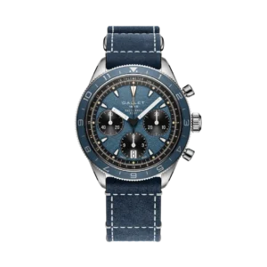 Gallet Multichron Pilot 42mm, Steel Case, Blue Leather Field Strap