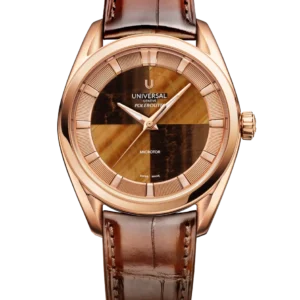 Universal Genève The Polerouter Hardstone 39mm, 18K Rose Gold, Leather, Brown Dial, Ref. UGPO013 39 mm